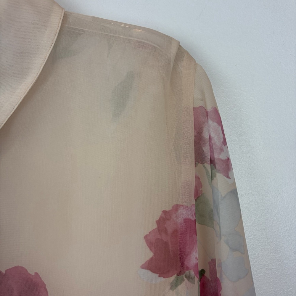 Vintage Sheer Floral Top Womens Large Boho Chiffon Flowy Romantic Career Read - Picture 3 of 10
